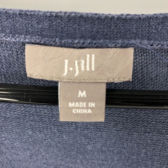 J. Jill Linen Blend Oversized Top Shark Bite Asymmetric Hem Shirt Blue Medium - Picture 5 of 9